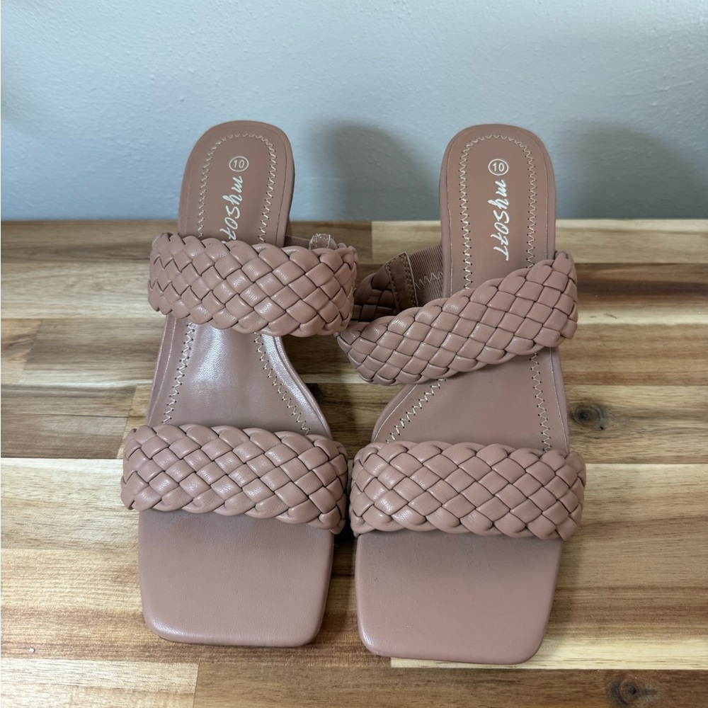 Matisse Tan Heels with Braided Straps and Block Heel